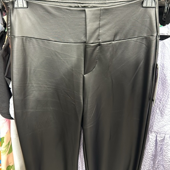 Black Faux Leather High Waist Bell Flare Leg Fabulous Pants - Picture 3 of 3